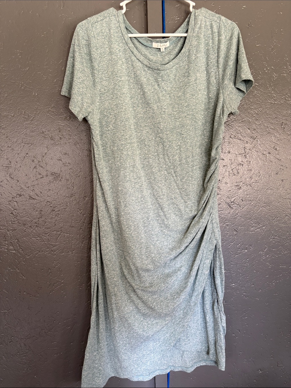 Z Supply Heathered Sage Side-Ruched Tee Dress - Sage